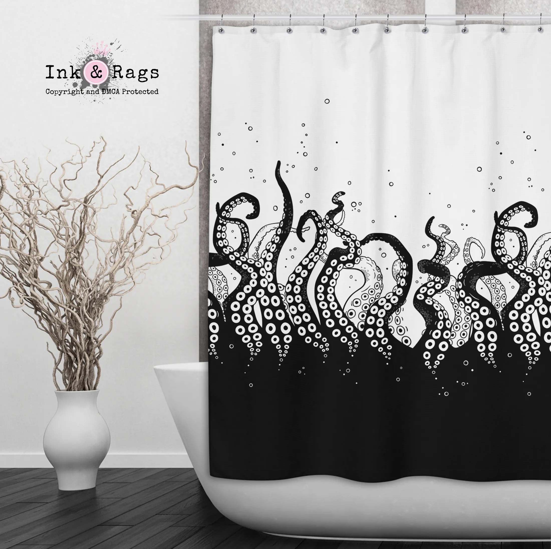 Black Bottom Octopus Tentacle Shower Curtains and Optional Bath Mats Lighting,Lamps Fixtures