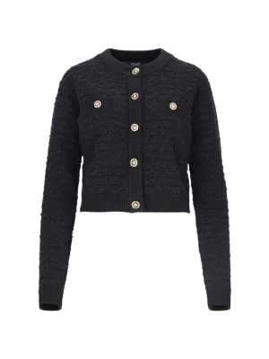 Black Boucl Tweed Crop Cardigan  Black
