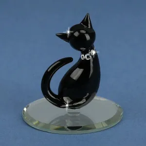 Black Cat with White Crystal Collar Glass Figurine Decorative Mirror,Home Decor Mirror
