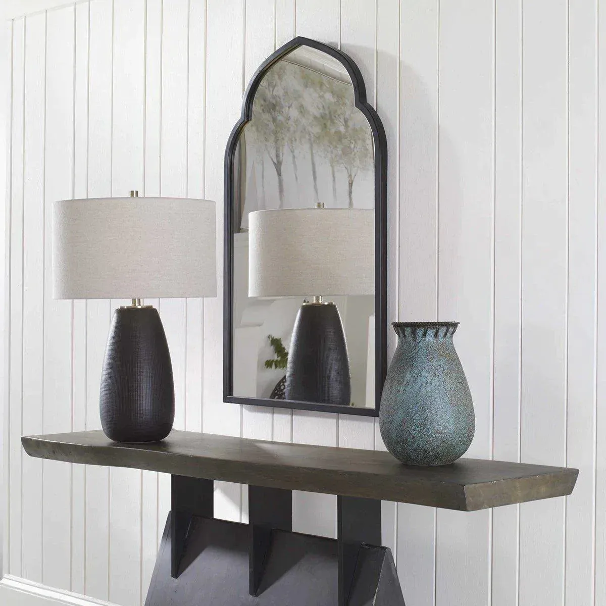 Black Moroccan Inspired Arch Framed Wall Mirror