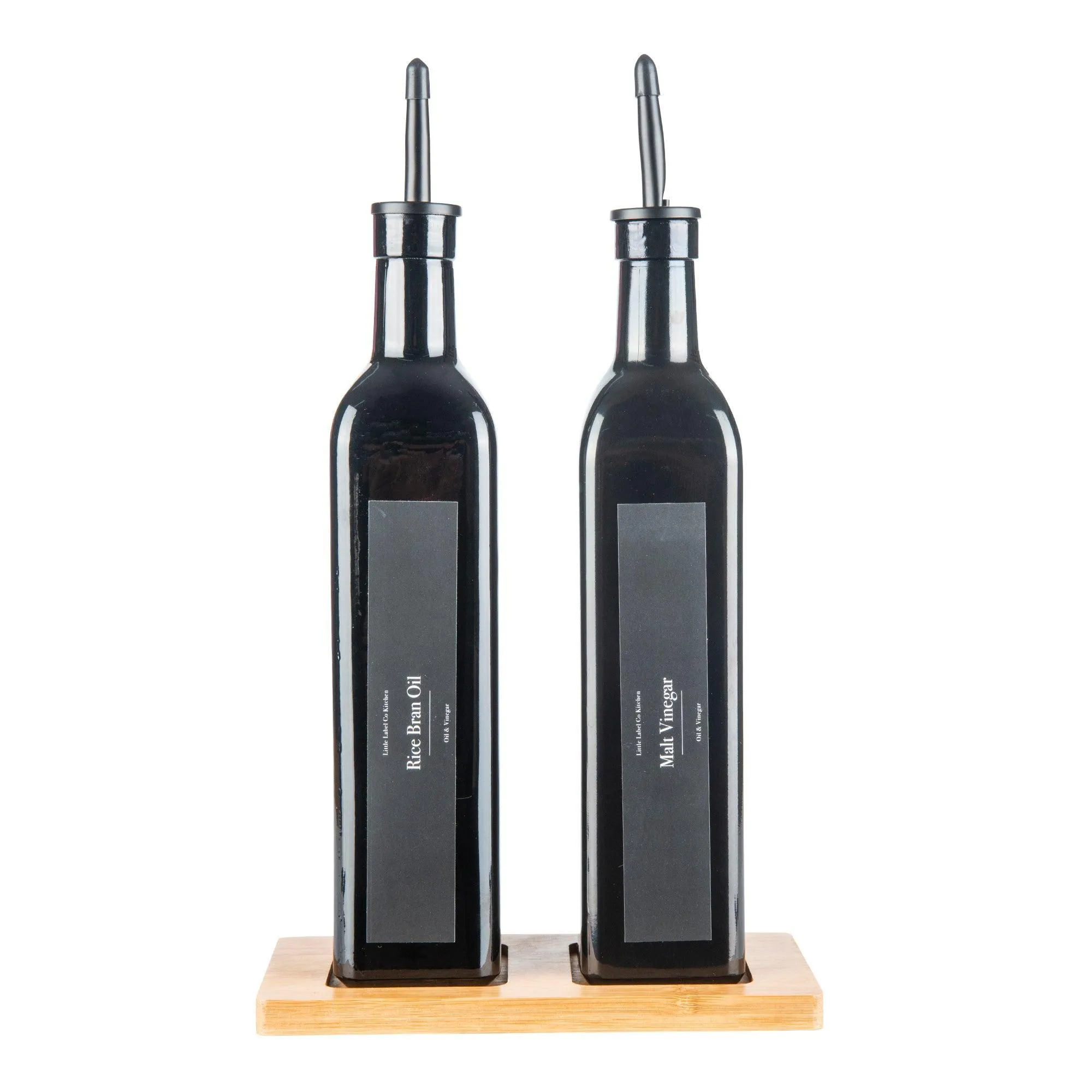Black Oil & Vinegar bottles with Bamboo tray - 500ml