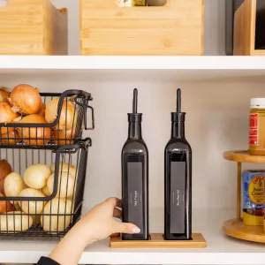 Black Oil & Vinegar bottles with Bamboo tray - 500ml Figurines,Decorative Ornaments