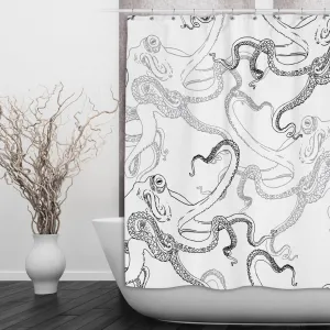 Black on White Octopus Shower Curtains and Optional Bath Mats Lighting,Lamps Fixtures