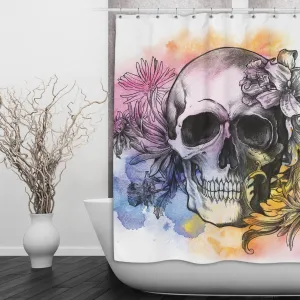 Black Sketch Watercolor Skull Shower Curtains and Optional Bath Mats Lighting,Lamps Fixtures