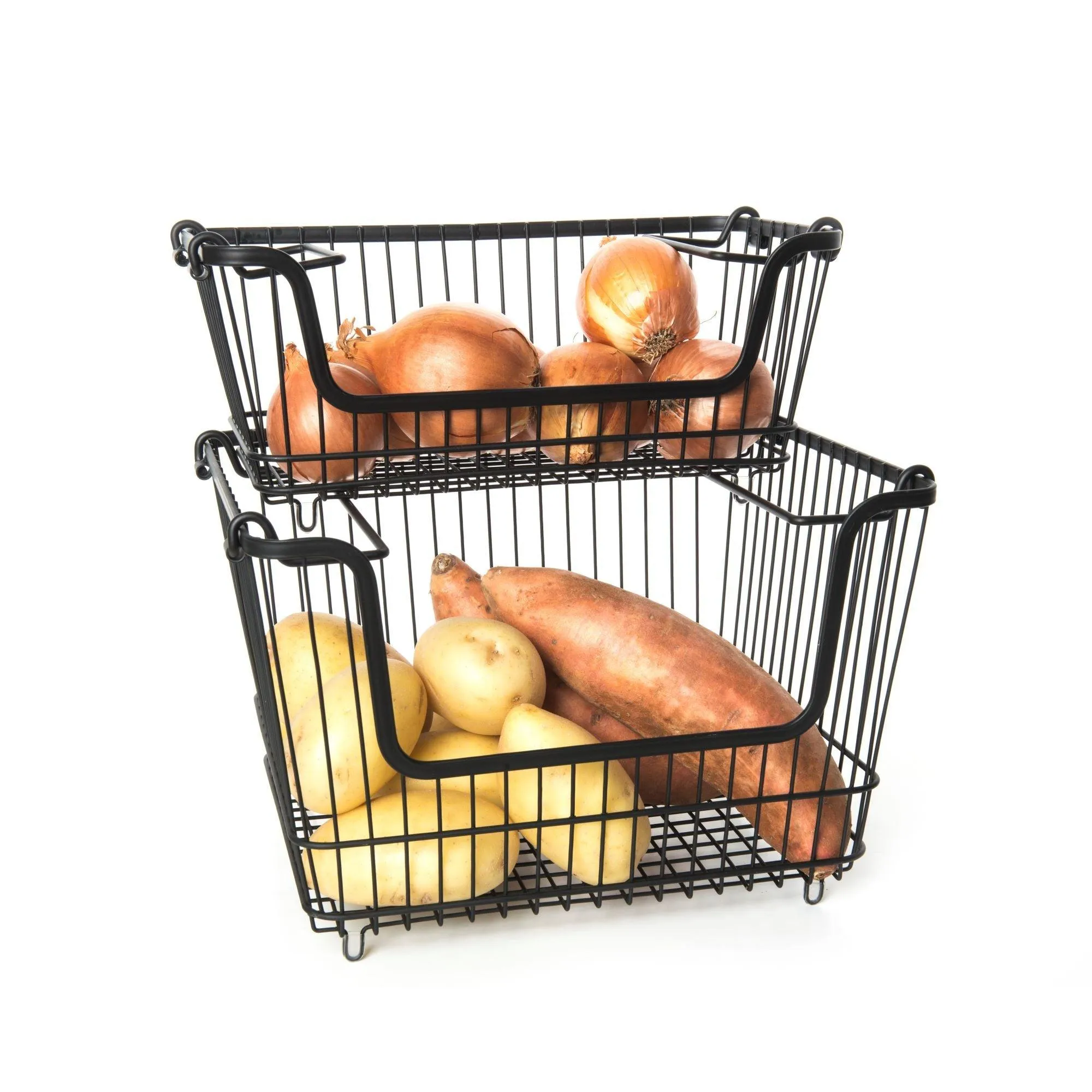 Black Stackable Wire Baskets - Set of 2 Figurines,Decorative Ornaments