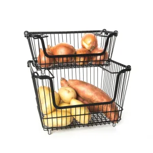 Black Stackable Wire Baskets - Set of 2 Figurines,Decorative Ornaments
