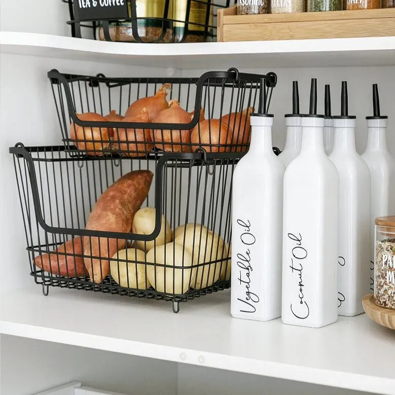 Black Stackable Wire Baskets - Set of 2