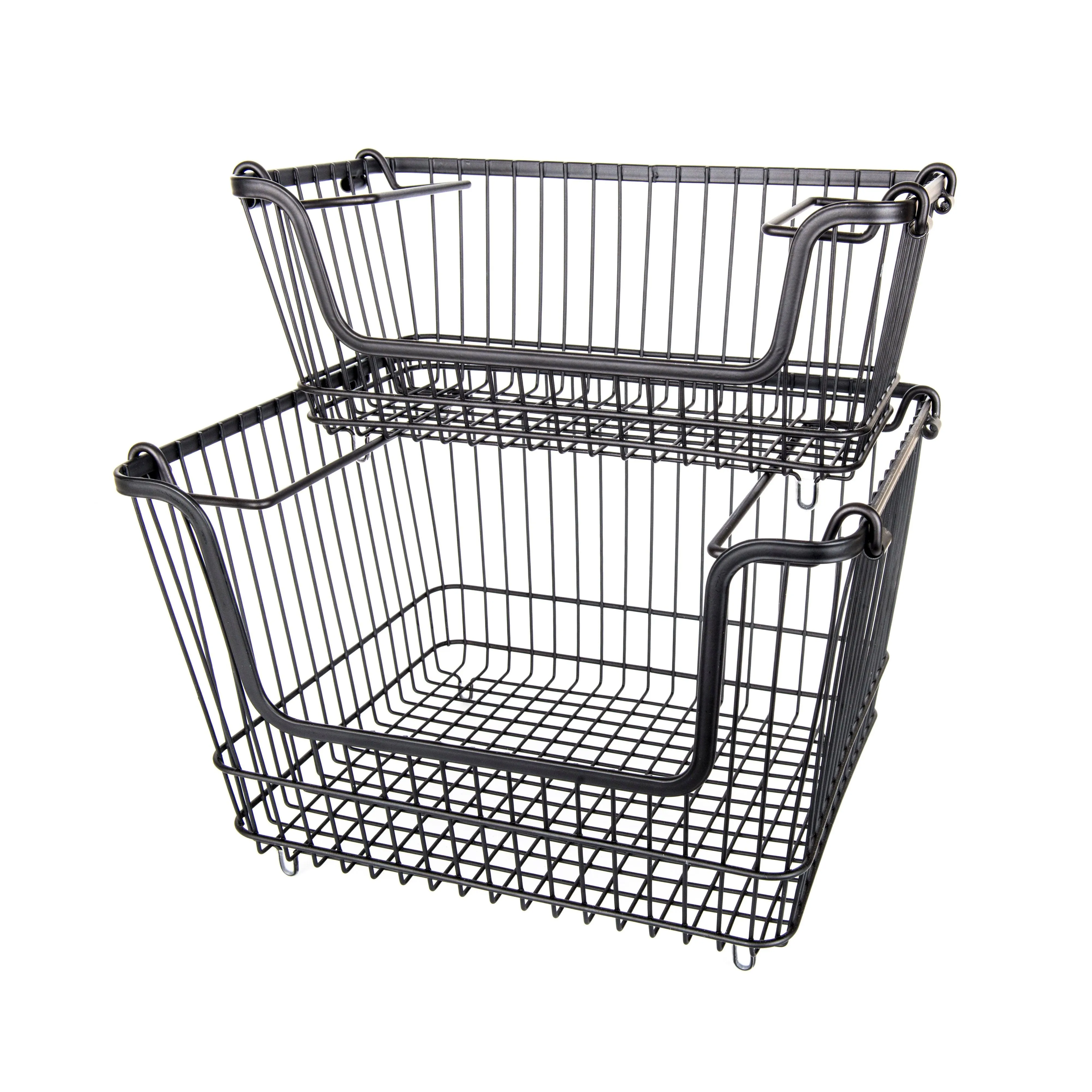 Black Stackable Wire Baskets - Set of 2
