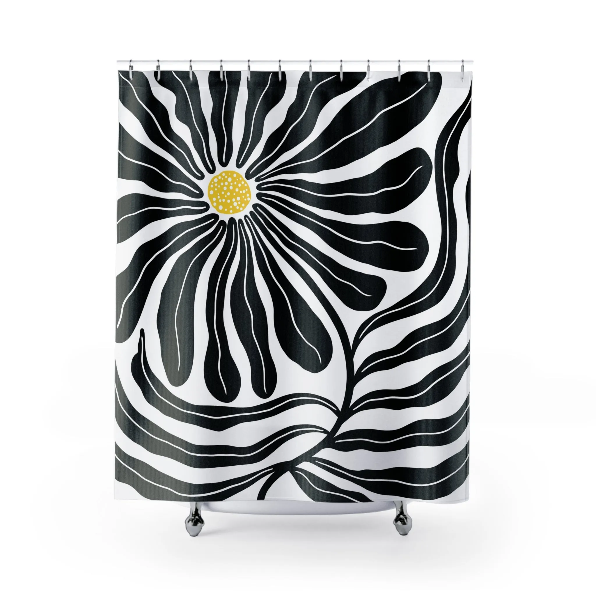 Black White Shower Curtain | Abstract Floral Matisse Boho Lighting,Home Lighting