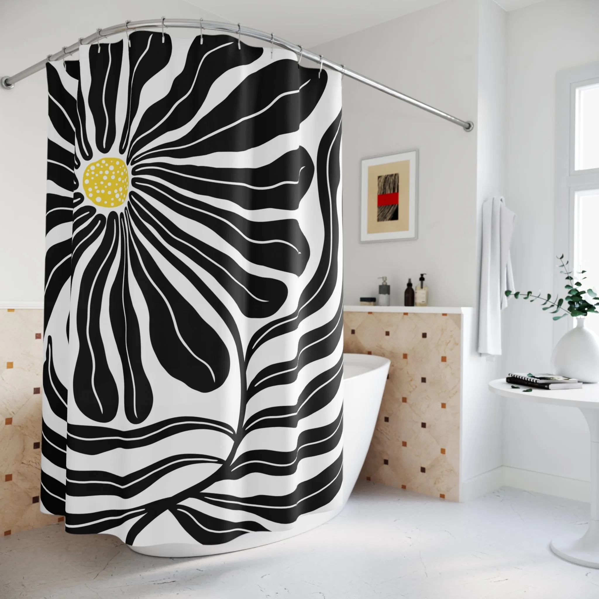 Black White Shower Curtain | Abstract Floral Matisse Boho