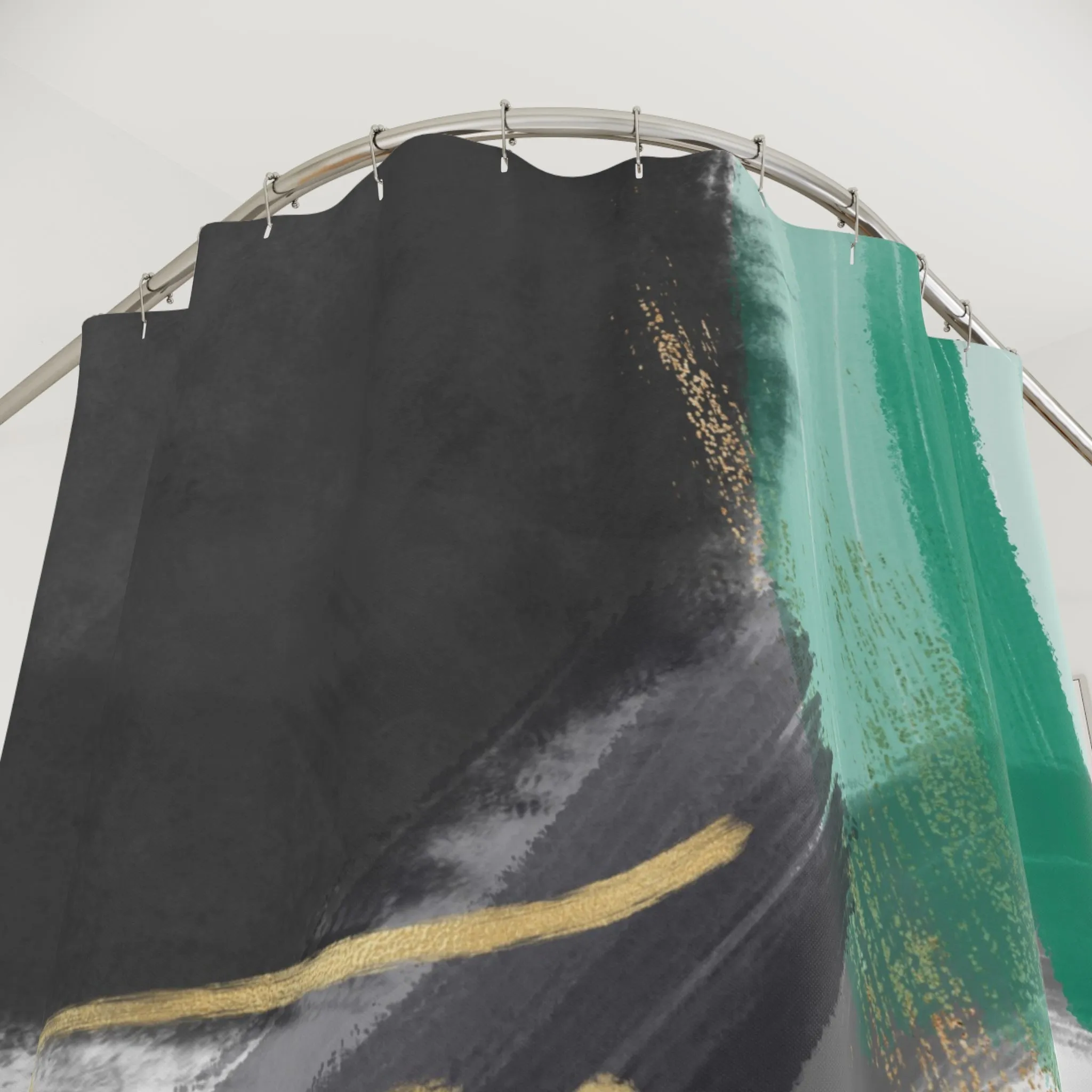 Black White Shower Curtain | Abstract Green Watercolor