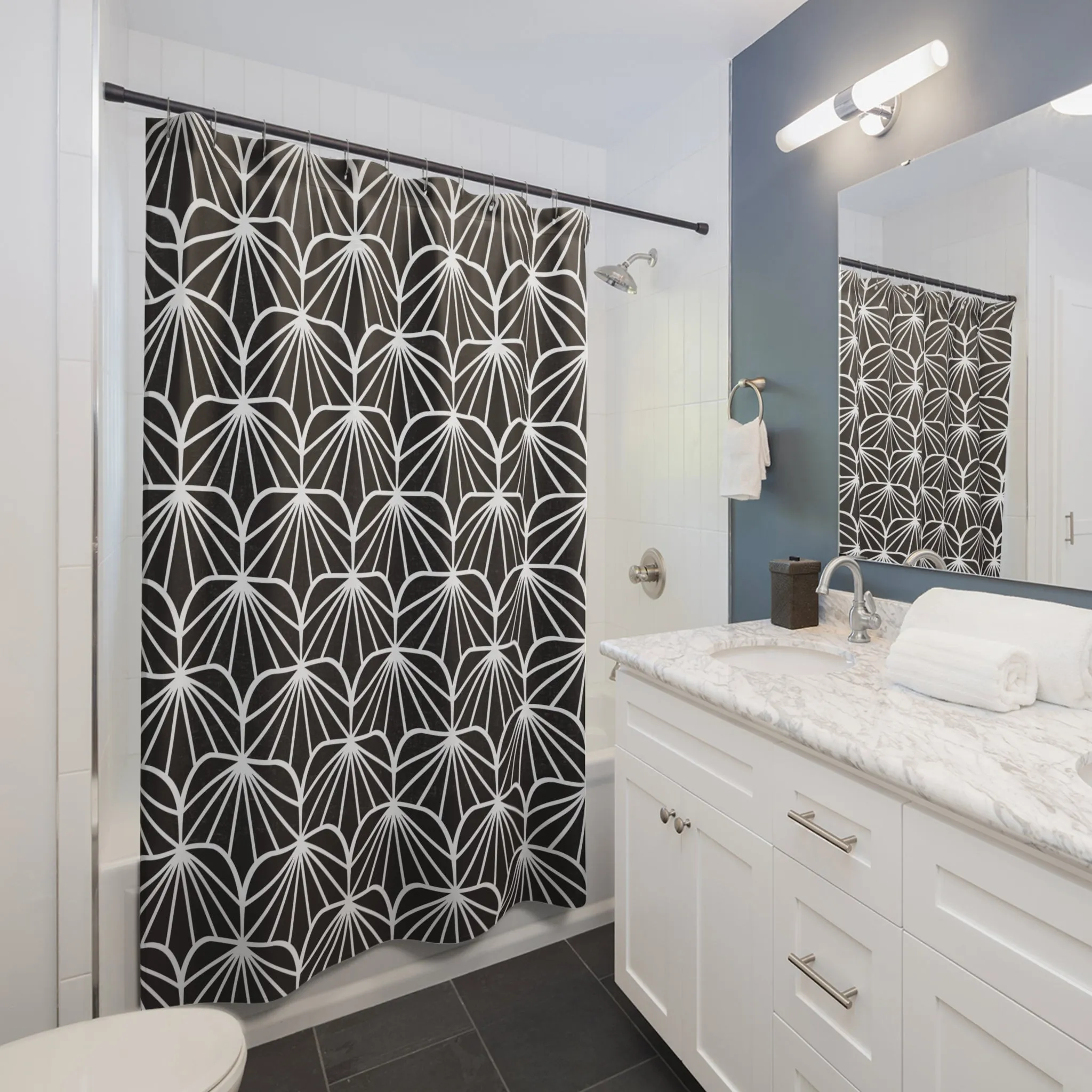 Black White Shower Curtain | Art Deco Nouveau Bath Curtain