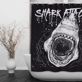 Black and White Shark Attack Shower Curtains and Optional Bath Mats Lighting,Lamps Fixtures
