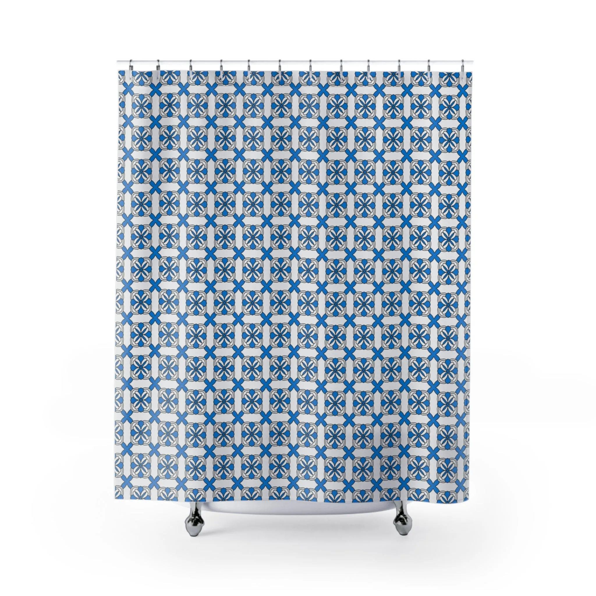 Blue and White Fabric Shower Curtain | Art Deco Bath Curtain Lighting,Home Lighting