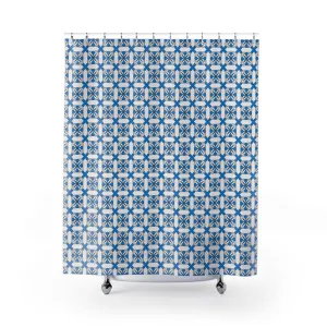Blue and White Fabric Shower Curtain | Art Deco Bath Curtain Lighting,Home Lighting