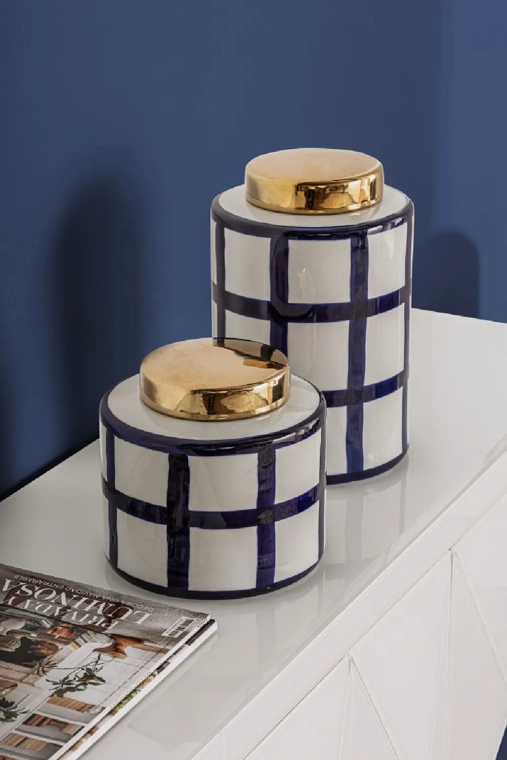 Blue Lined Ceramic Vase S | Vical Home Juno