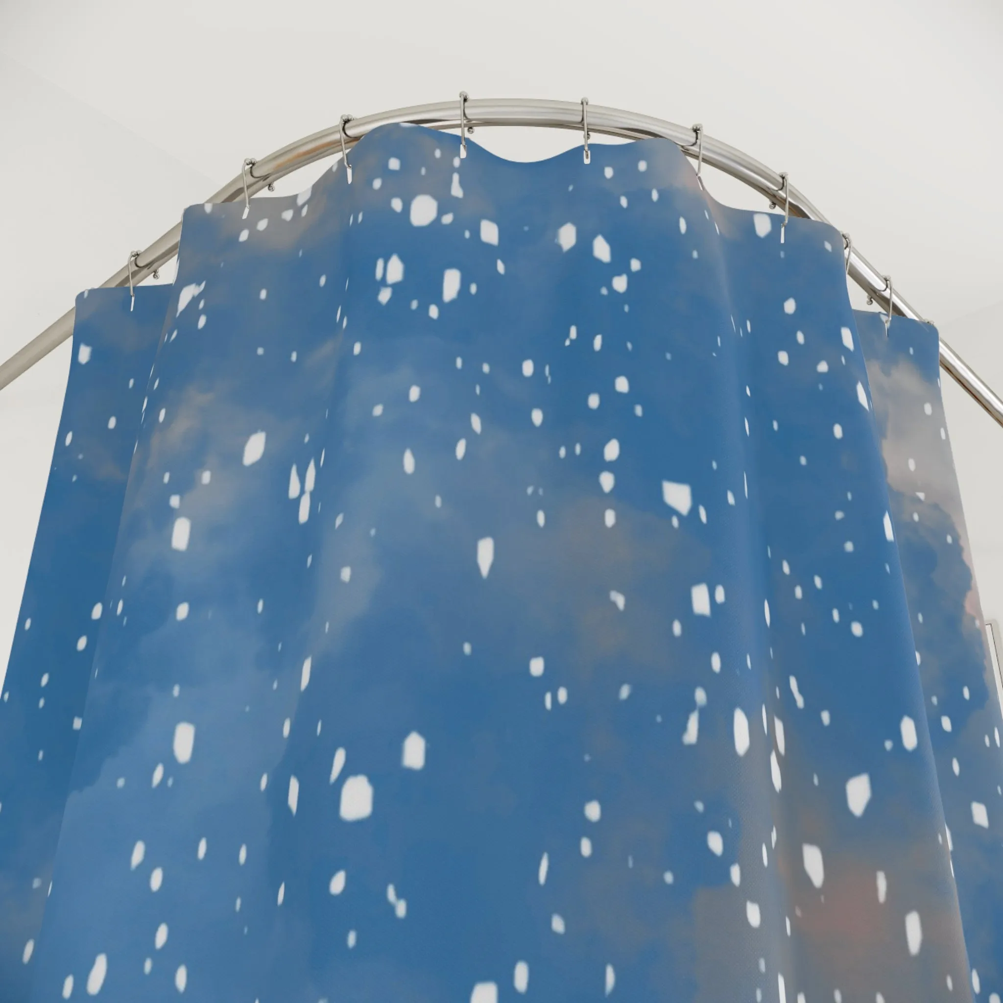 Blue Shower Curtain | White Pine Trees, Winter Snow Flakes