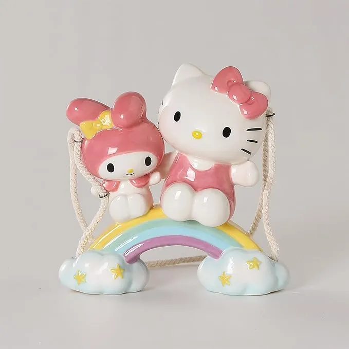 Blue Sky Clayworks Hello Kitty and My Melody on Rainbow Garden Swinger Decorative Mirror,Home Decor Mirror