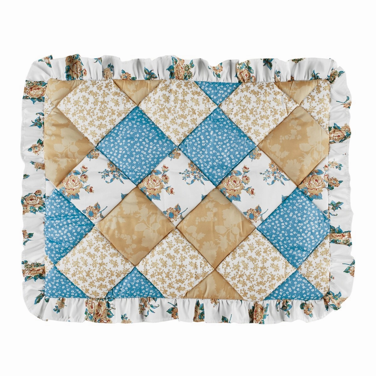 Blue Multi-Colored Heather Quilted Ruffled Pillow Sham pillowcases,cotton pillow covers,bed linen