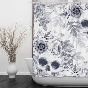 BluePrint on White Flower and Skull Shower Curtains and Optional Bath Mats Lighting,Lamps Fixtures
