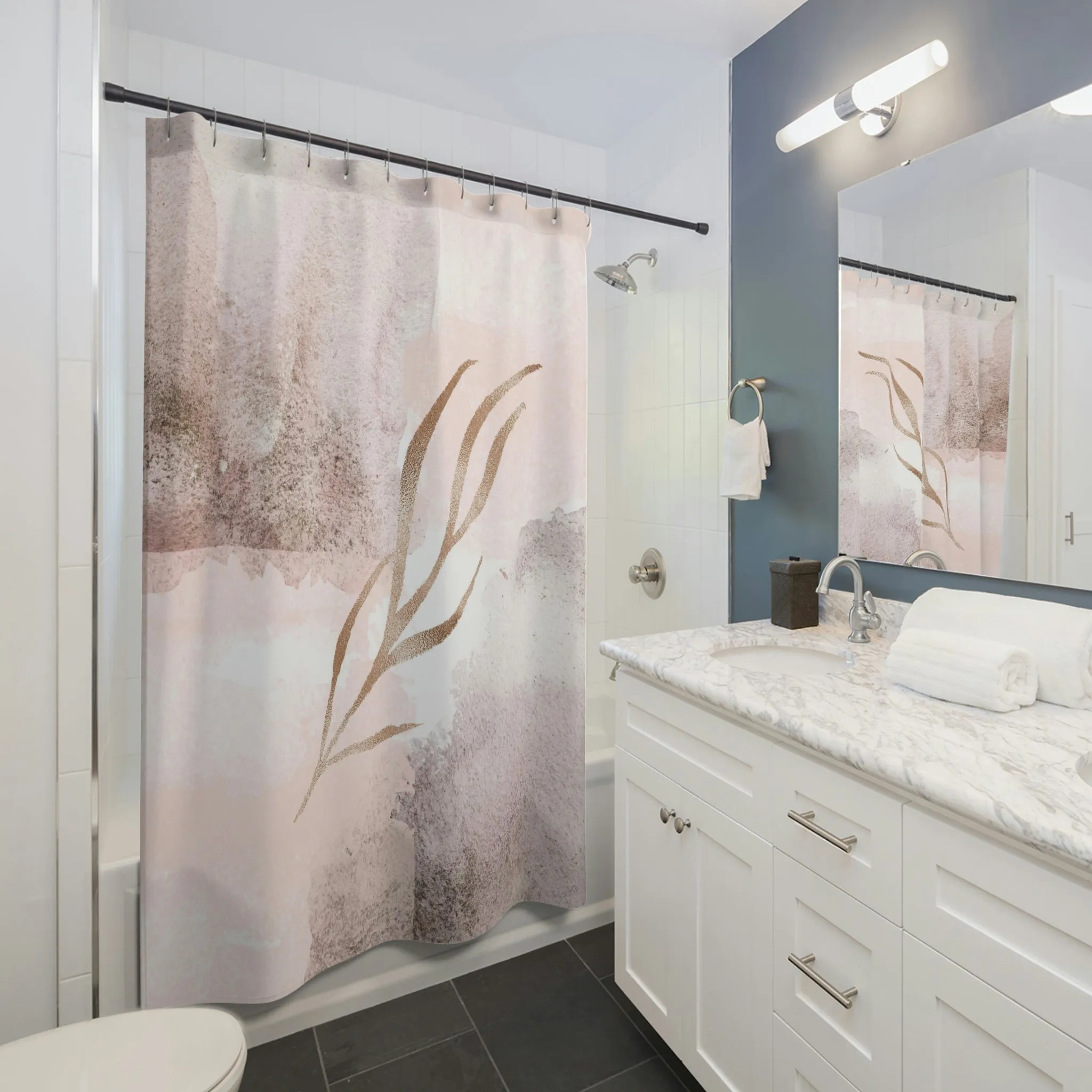 Blush Pink boho shower curtain | Beige Floral
