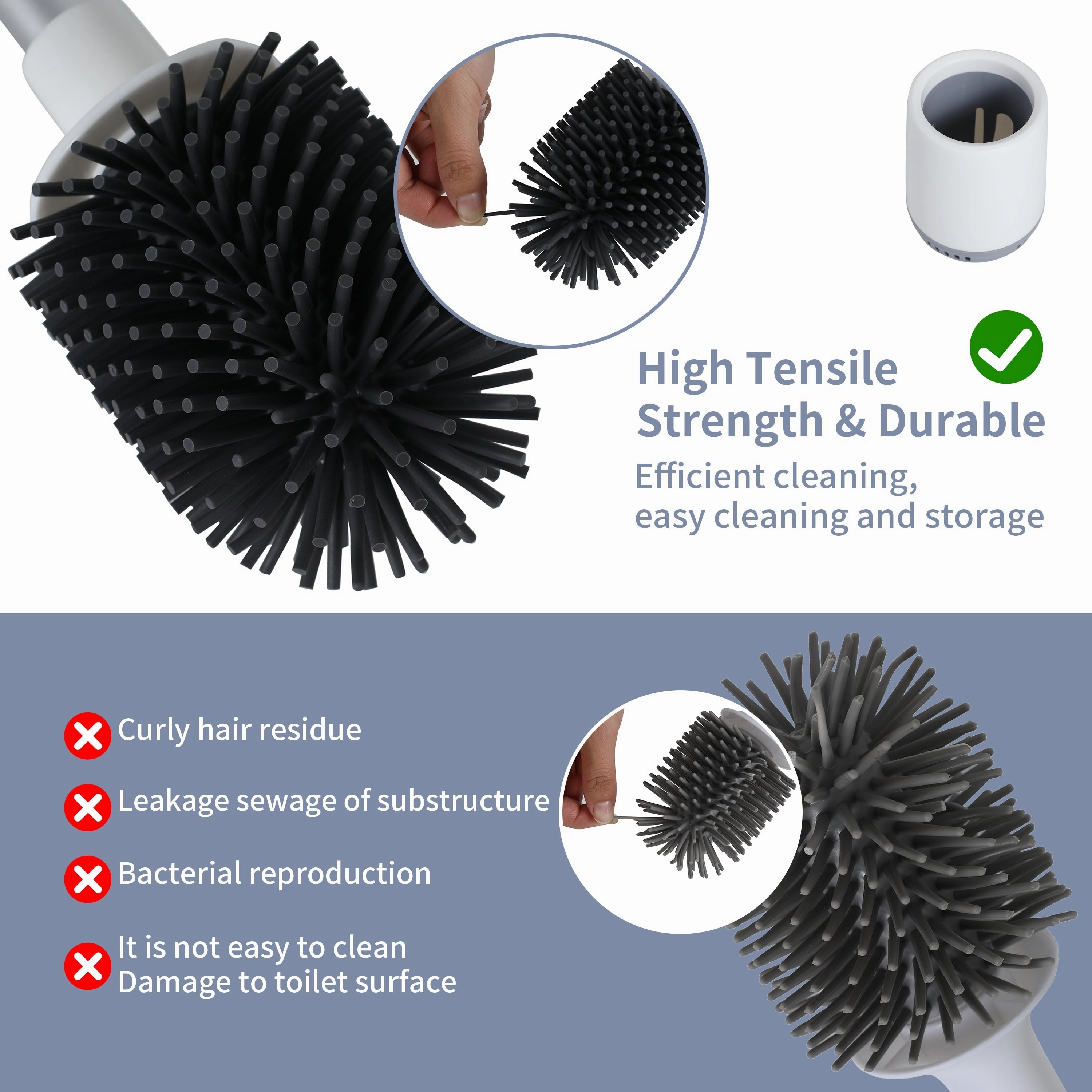 BNK 3 Pack Toilet Brush and Holder for Bathroom Cleaning,Bathroom Accessories Toilet Bowl Cleaners with Silicone Bristles
