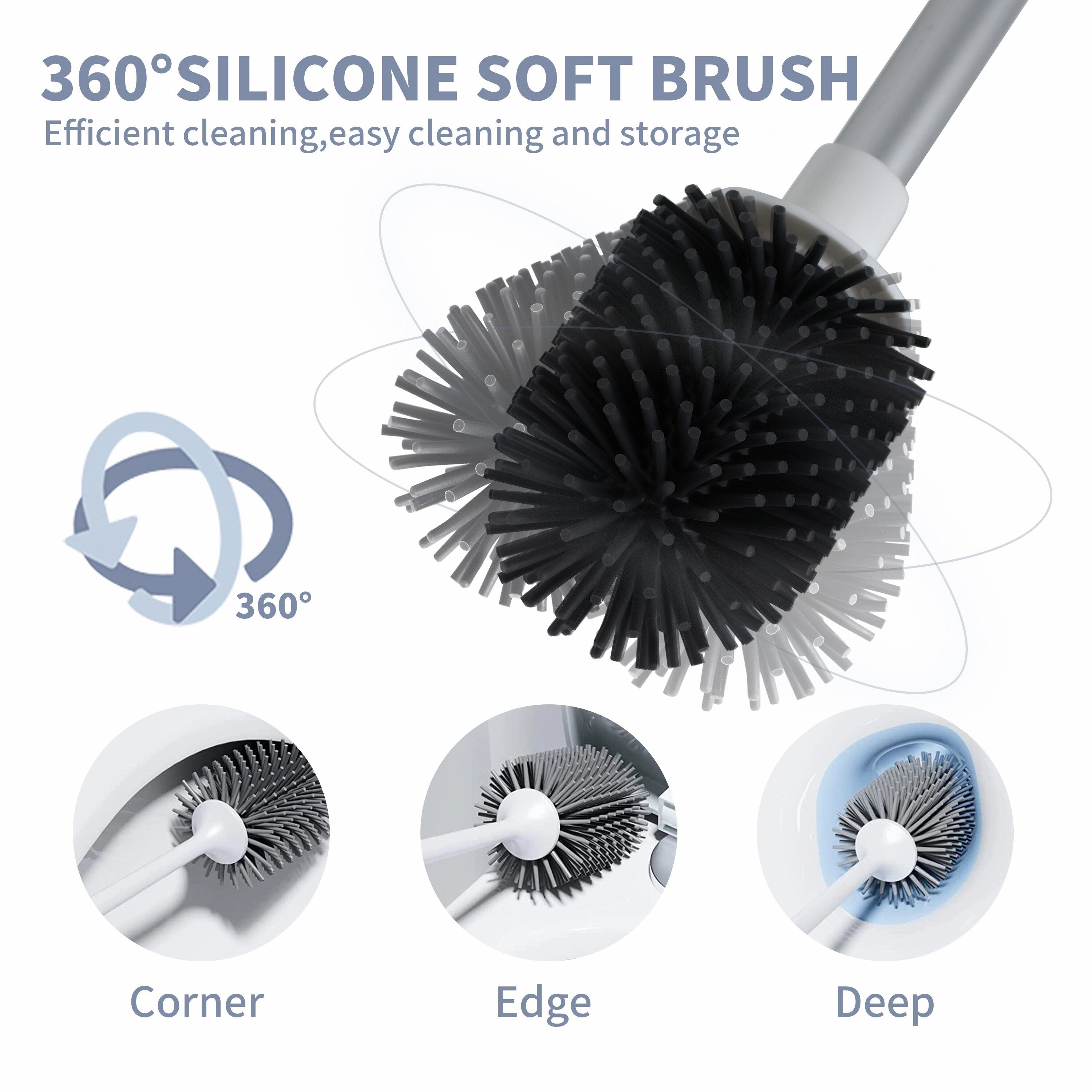 BNK 3 Pack Toilet Brush and Holder for Bathroom Cleaning,Bathroom Accessories Toilet Bowl Cleaners with Silicone Bristles