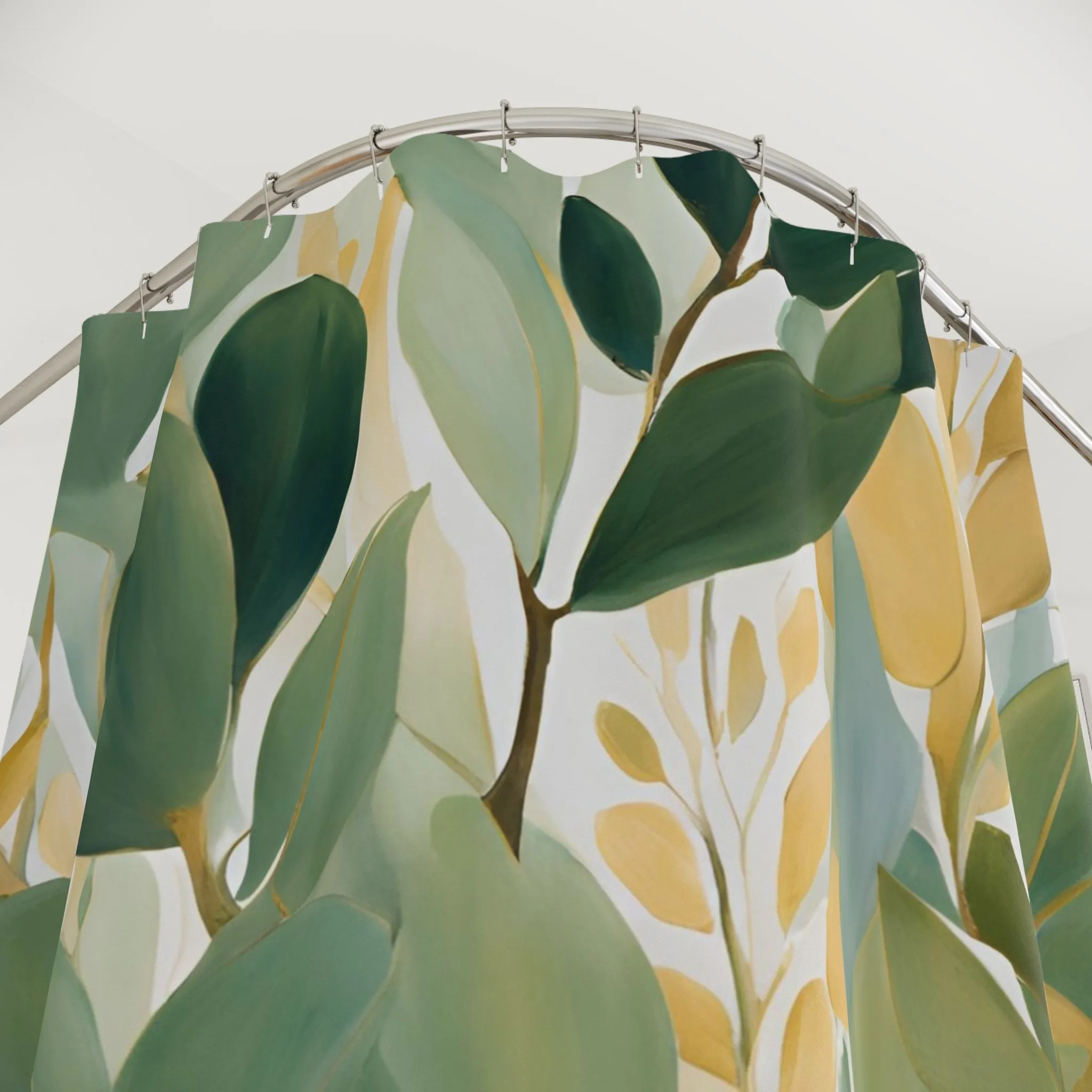 Boho Abstract Leaves Shower Curtain | Sage Teal Green, Beige