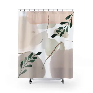 Boho Abstract Shower Curtain | Blush Beige, Green Leaves Lighting,Home Lighting