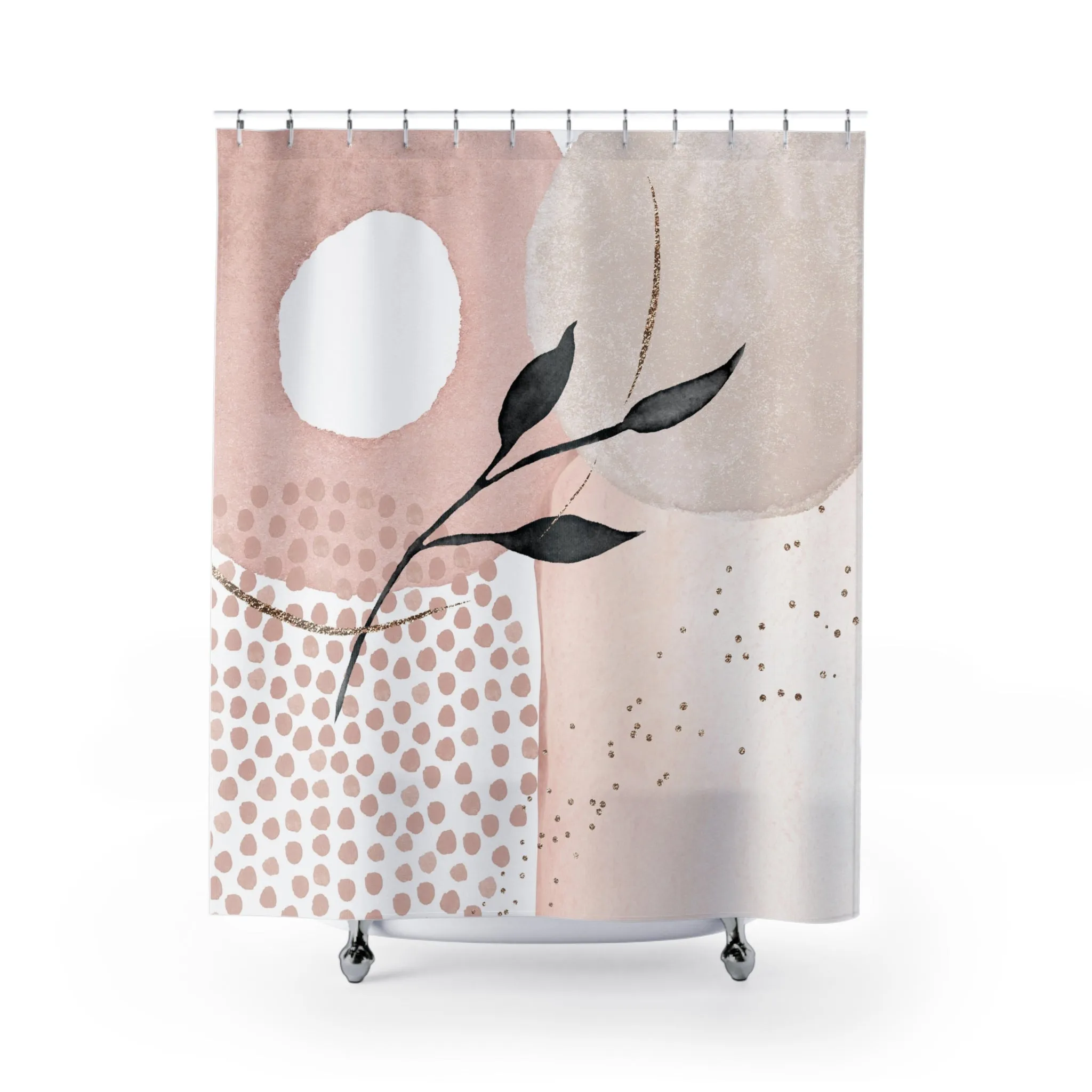 Boho Abstract Shower Curtain | Blush Pink, Grey Black Leaf Lighting,Home Lighting