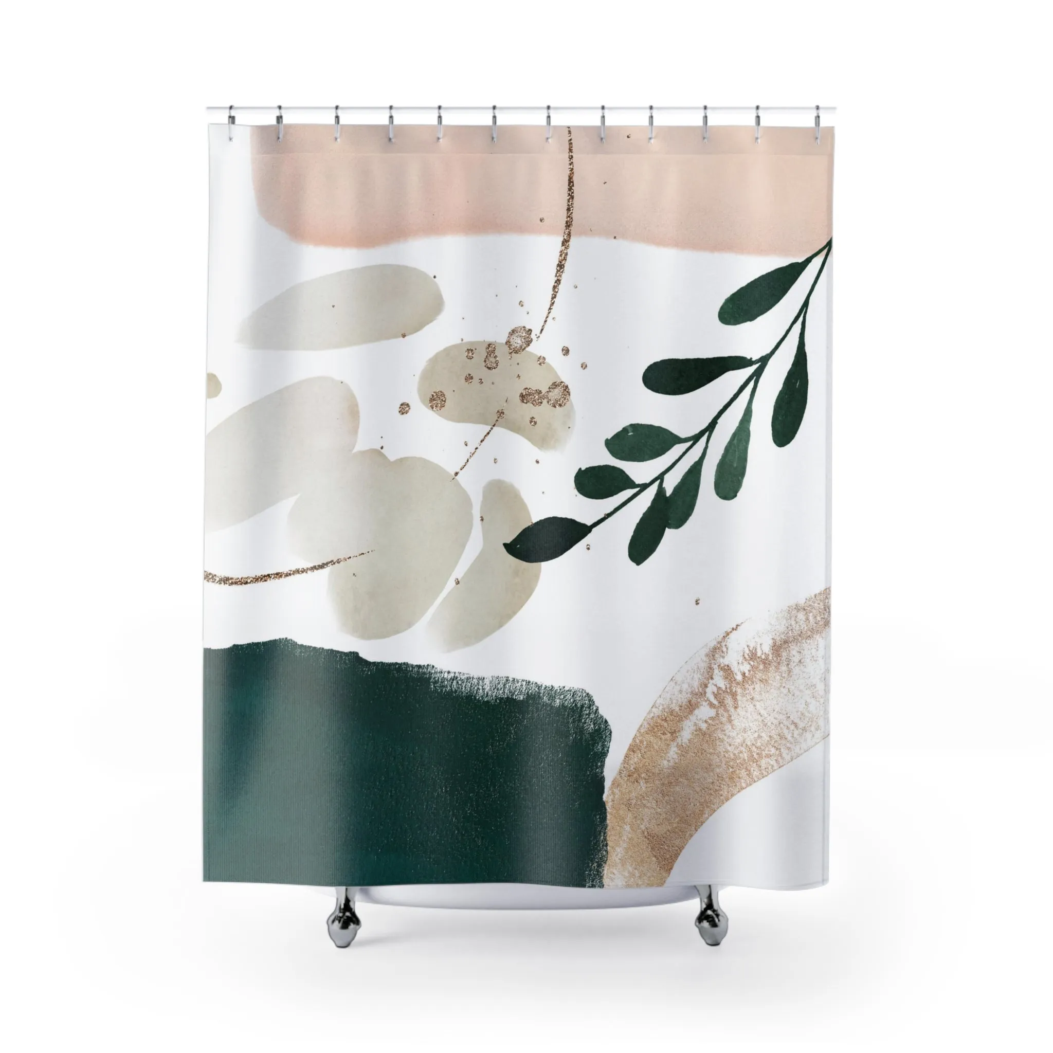 Boho Abstract Shower Curtain | Blush Pink, Ivory, Emerald Green Lighting,Home Lighting