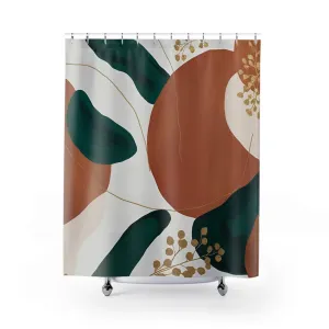 Boho Abstract Shower Curtain | Burnt Orange, Green, Gold Leaves Lighting,Home Lighting