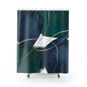 Boho Abstract Shower Curtain | Dark Green, Navy Blue Beige Lighting,Home Lighting