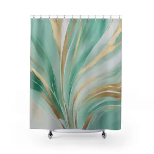 Boho Abstract Shower Curtain | Mint Sage Green, Muted Gold Lighting,Home Lighting
