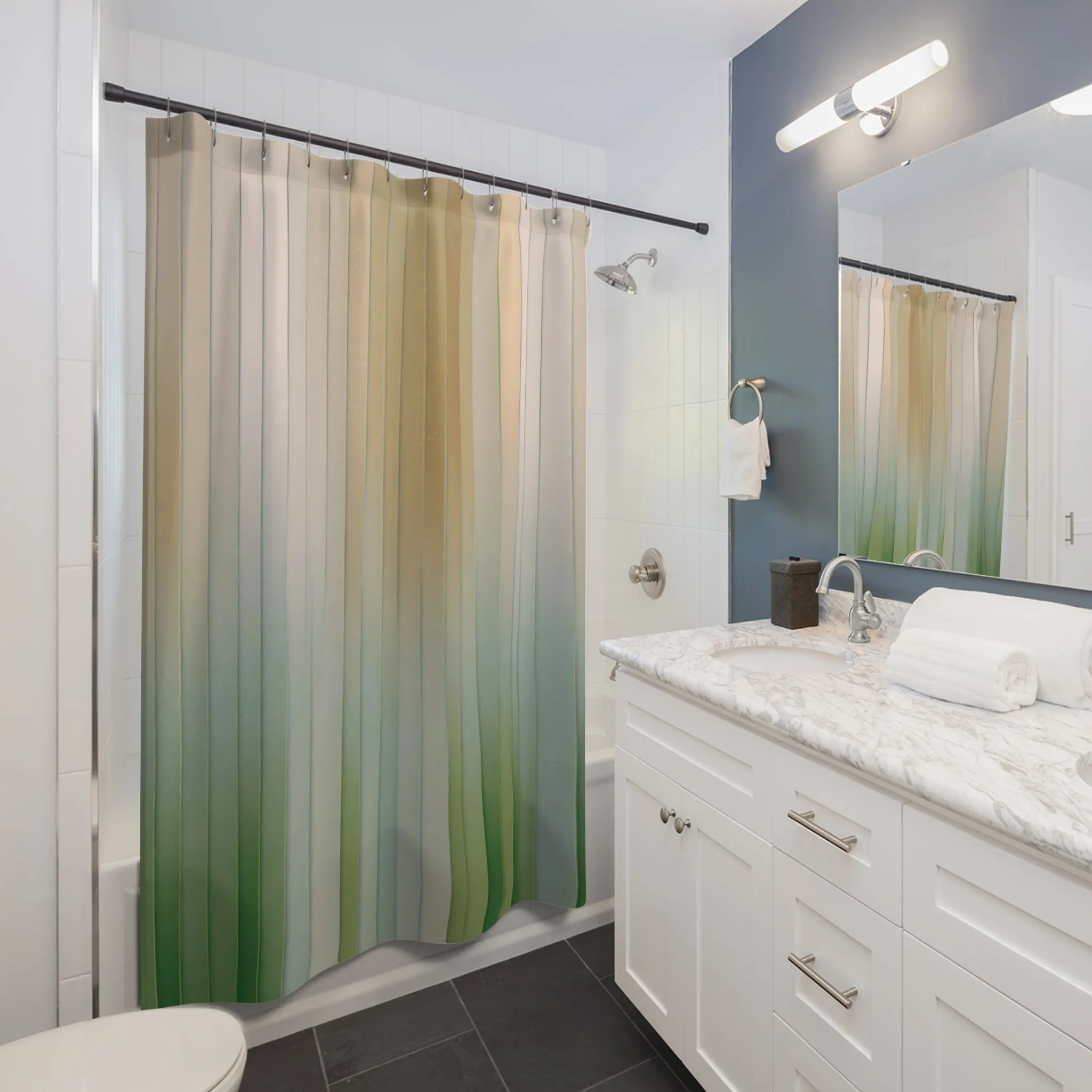 Boho Abstract Shower Curtain | Modern Green Blush Pink Beige