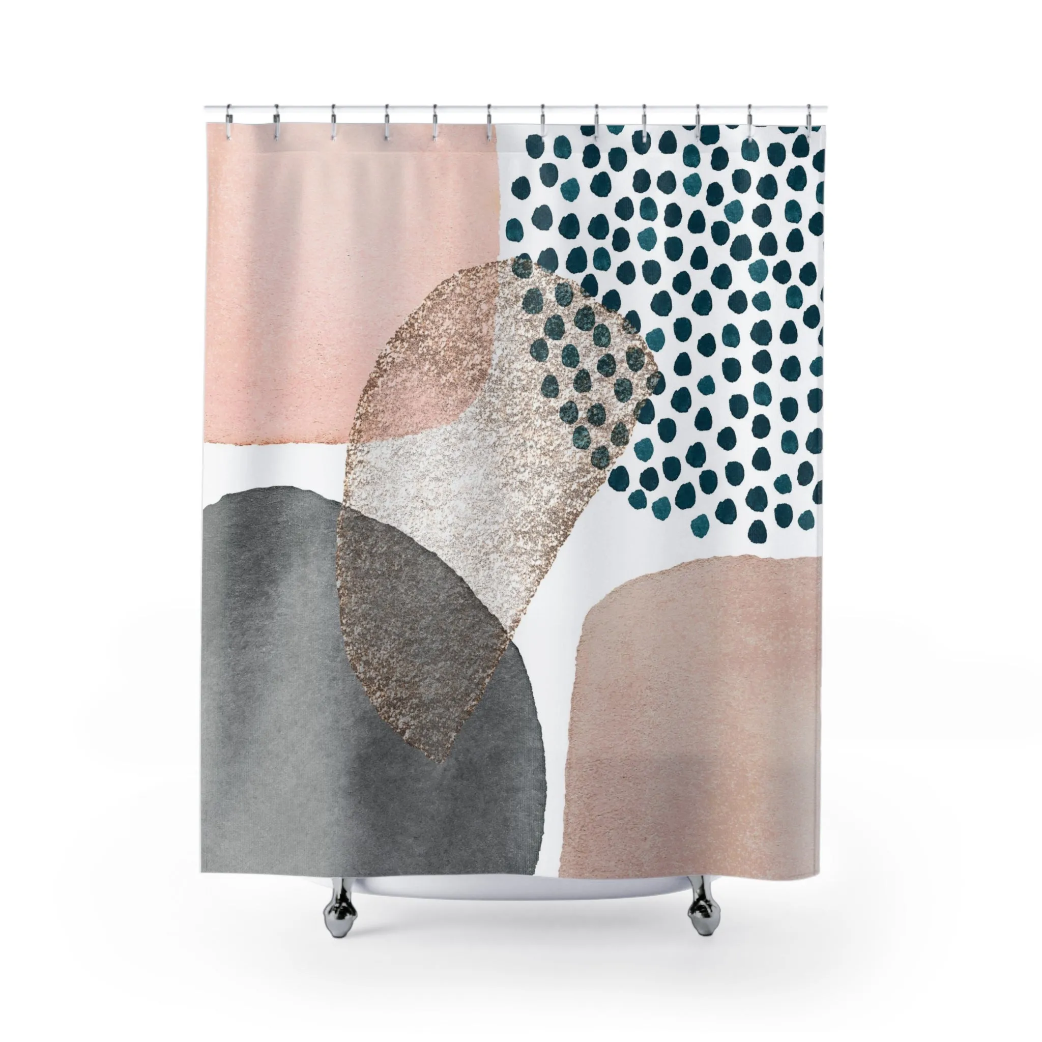 Boho Abstract Shower Curtain | Modern Grey, Black Blush Pink Bathroom Decor