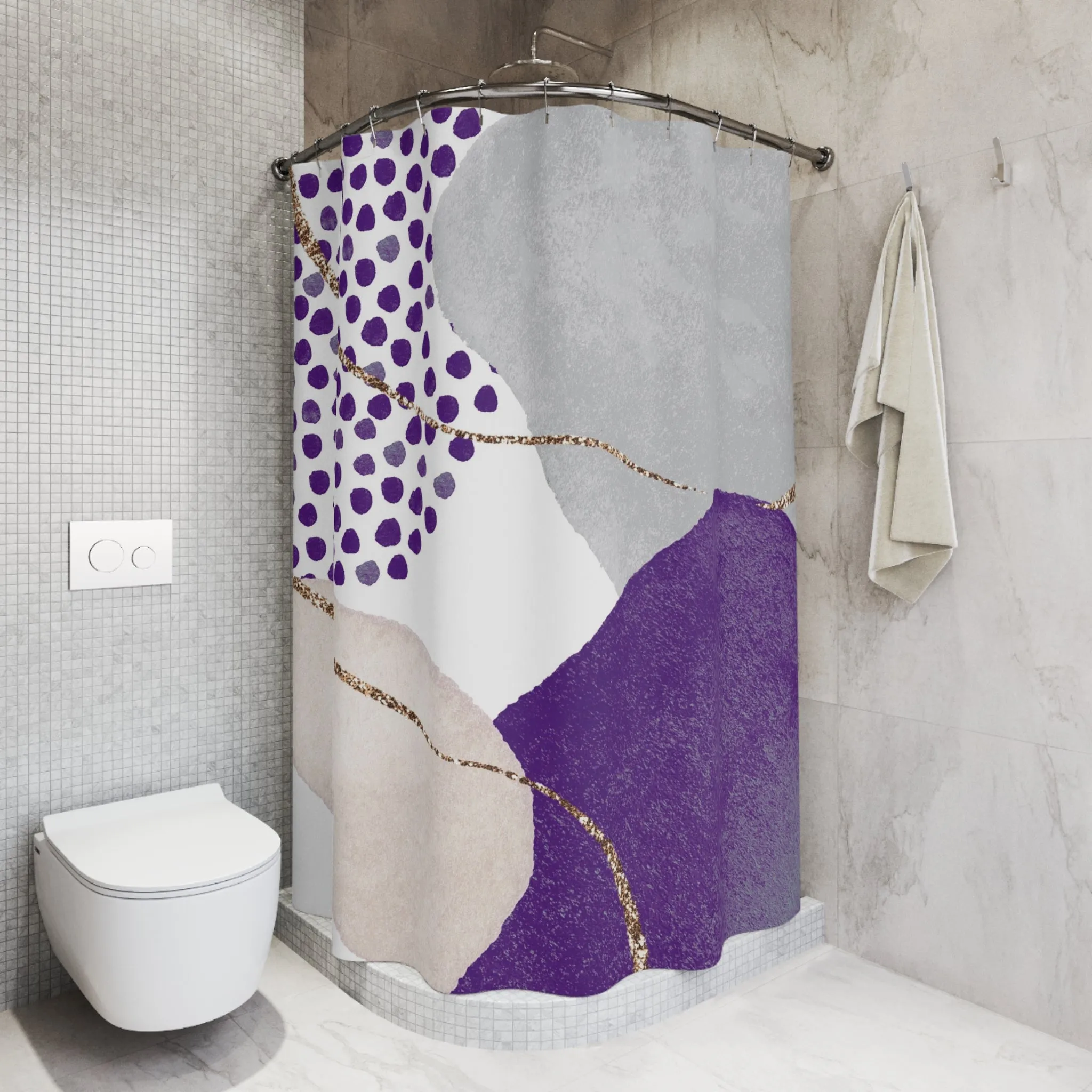 Boho Abstract Shower Curtain | Modern Grey, Lilac Purple Beige
