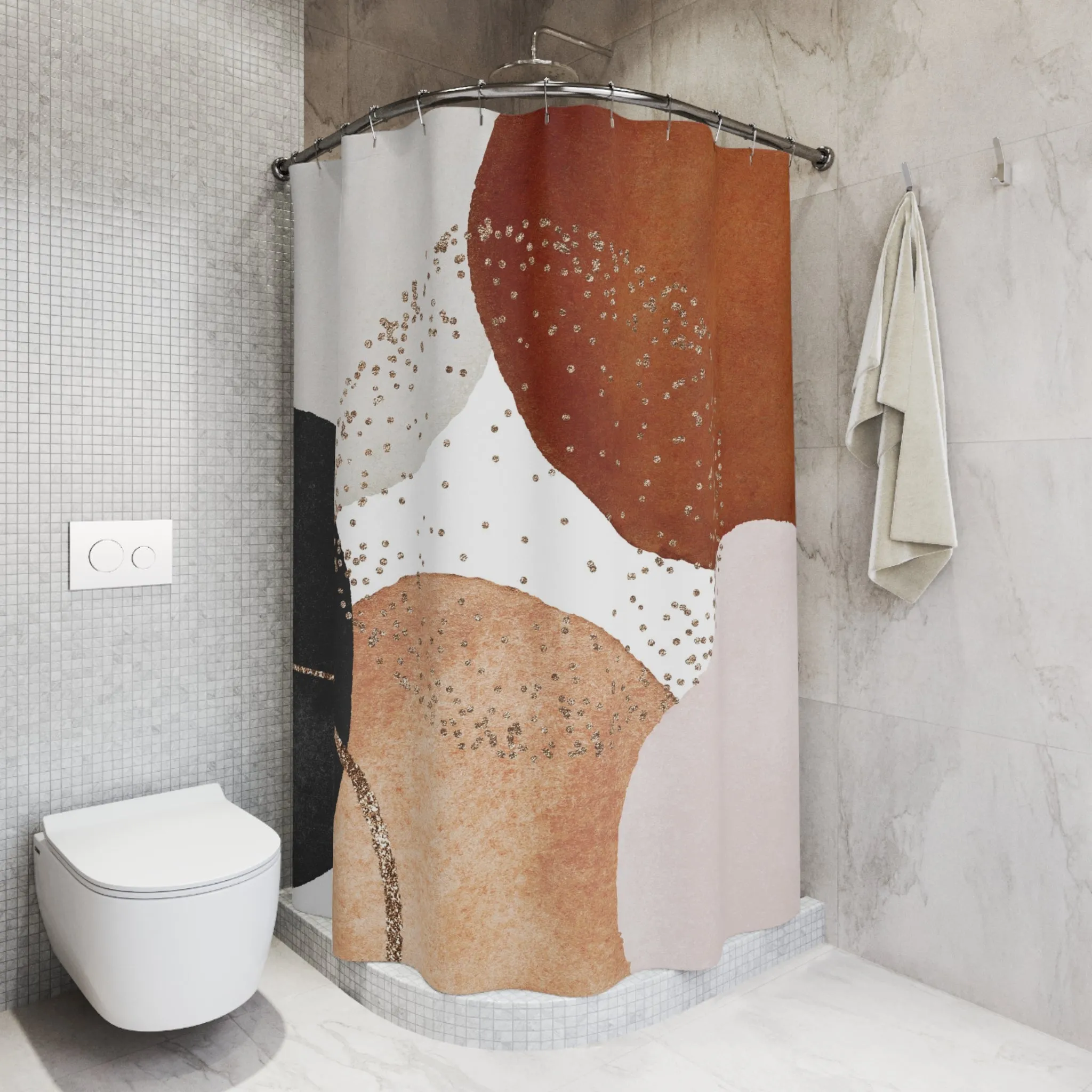 Boho Abstract Shower Curtain | Modern Rust Beige, Grey Black