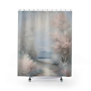 Boho Abstract Shower Curtain | Pastel Blue, Blush Pink Nature Lighting,Home Lighting