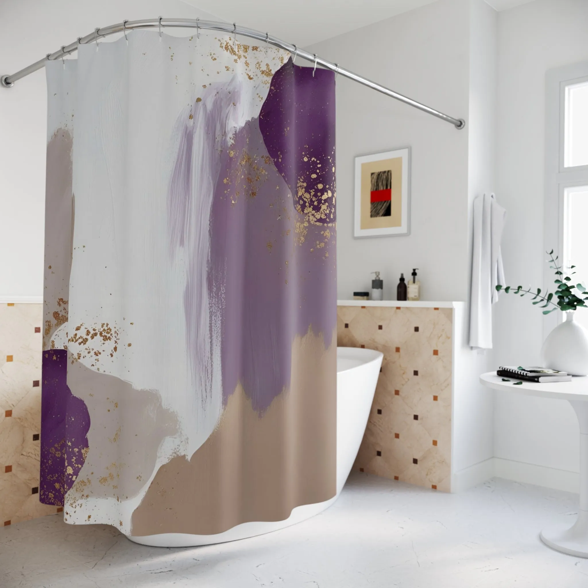 Boho Abstract Shower Curtain | Purple Taupe Grey