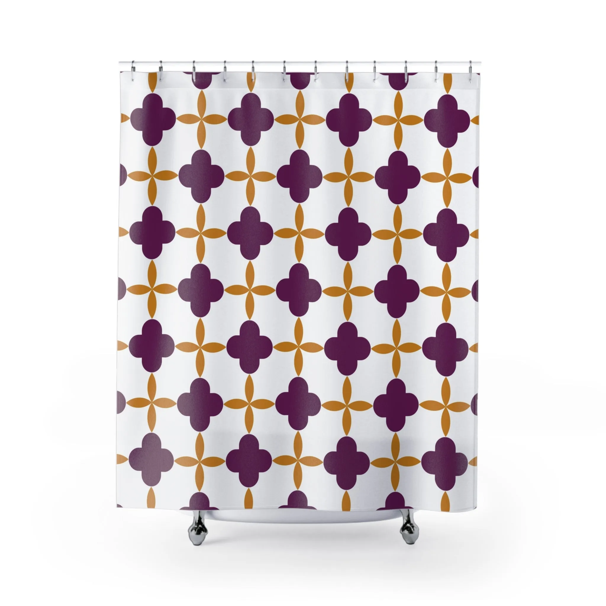 Boho Abstract Shower Curtain | Retro Art Nouveau, White Lilac Lighting,Home Lighting