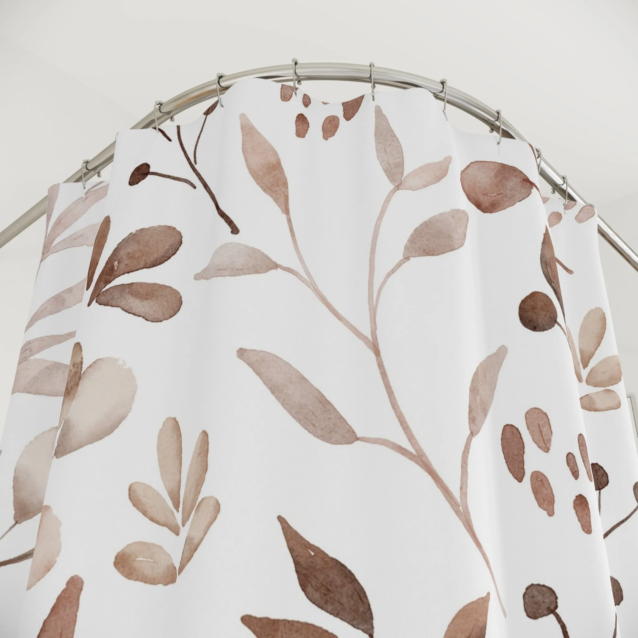 Boho Floral Shower Curtain | Beige White Leaves