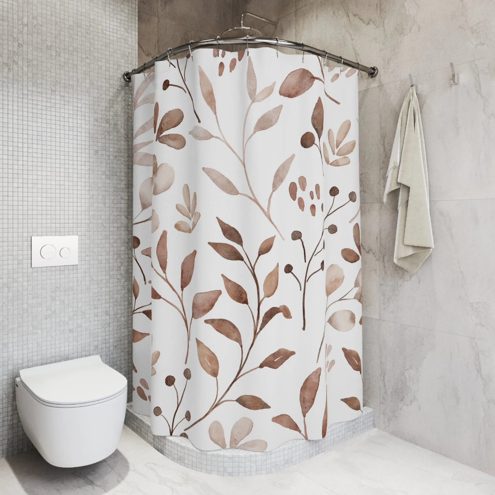 Boho Floral Shower Curtain | Beige White Leaves