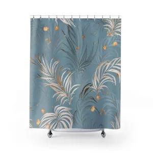 Boho Floral Shower Curtain | Blue Beige, Ivory Palm Leaves Lighting,Home Lighting