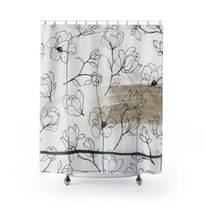 Boho Floral Shower Curtain | Bohemian Beige White Black Line Art Lighting,Home Lighting
