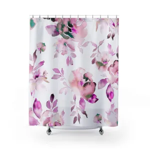 Boho Floral Shower Curtain | Botanical Pink, White Lighting,Home Lighting