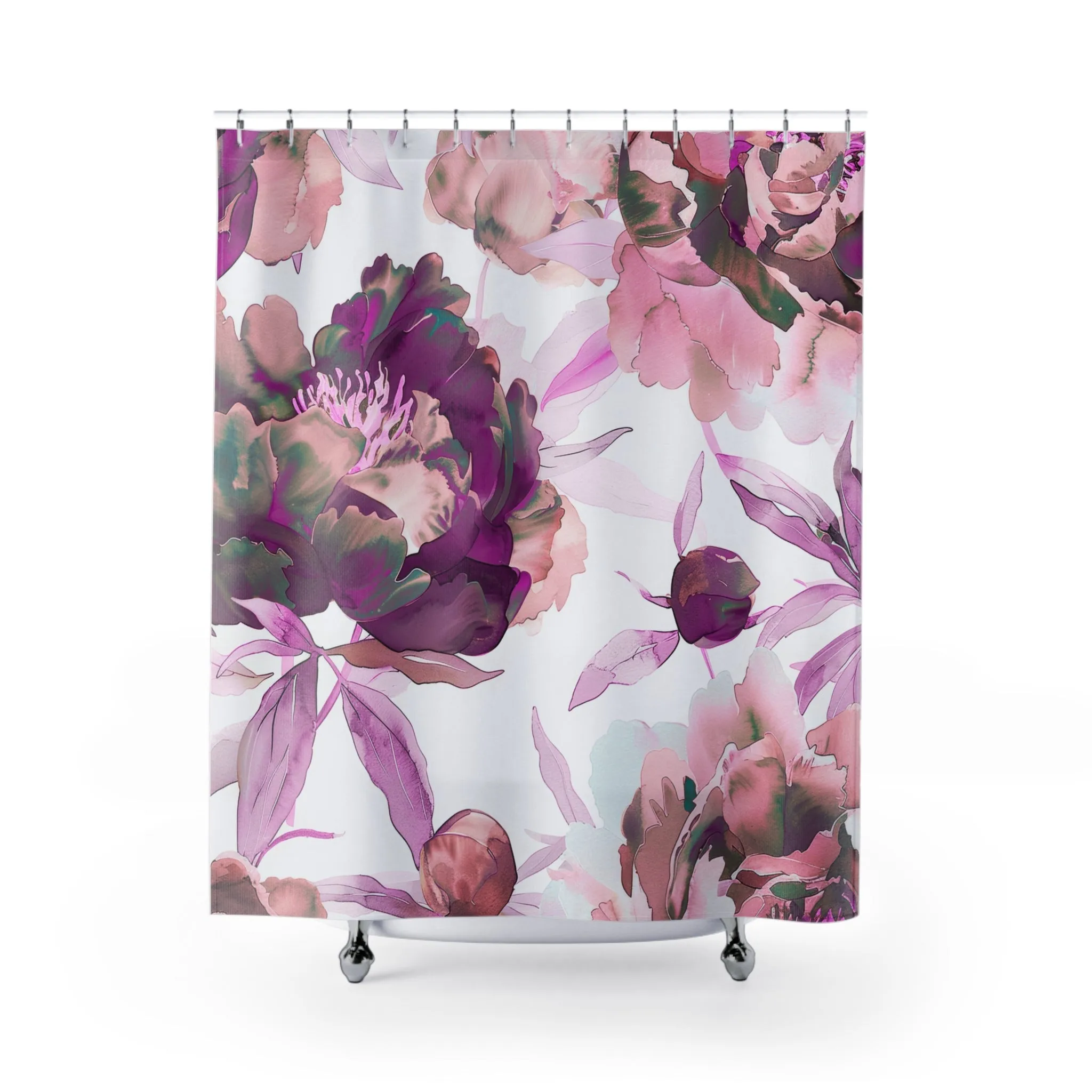 Boho Floral Shower Curtain | Botanical White Pink Watercolor Lighting,Home Lighting