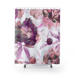 Boho Floral Shower Curtain | Botanical White Pink Watercolor Lighting,Home Lighting