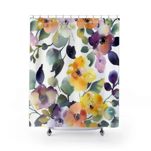 Boho Floral Shower Curtain | Botanical Yellow Purple, green Lighting,Home Lighting