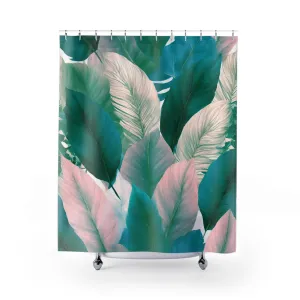 Boho Floral Shower Curtain | Forest Green, Blush Pink, Beige Leaves Lighting,Home Lighting